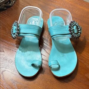 Luichiny Leather Turquoise Embellished Sandal